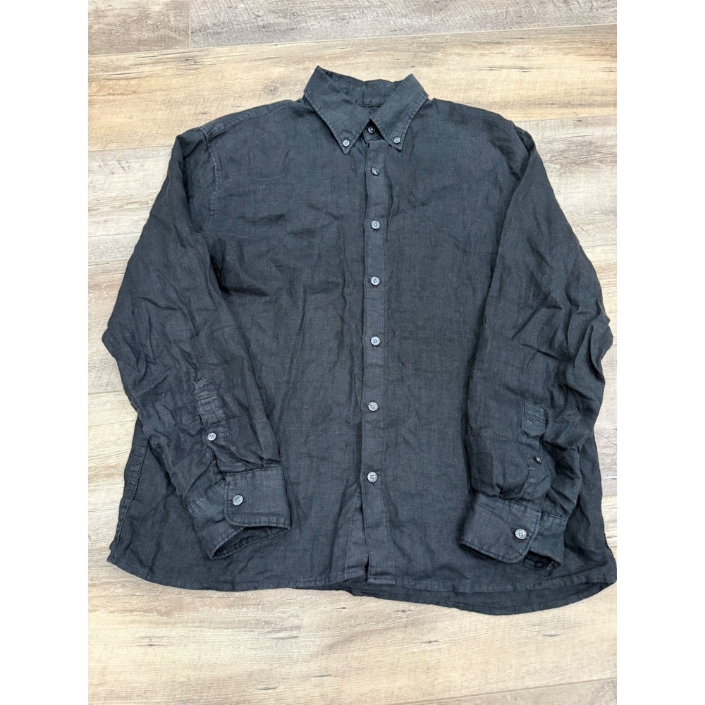 Abercrombie & Fitch Linen Collection Black Button Down Shirt Mens Small Linen